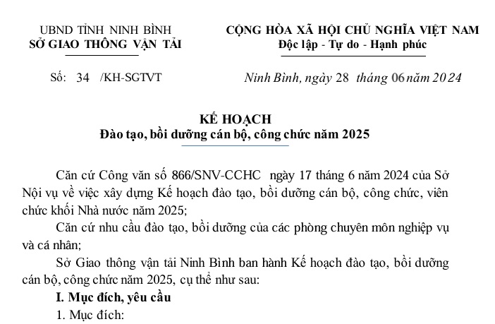 Kế hoạch đào tạo, bồi dưỡng cán bộ công chức năm 2025